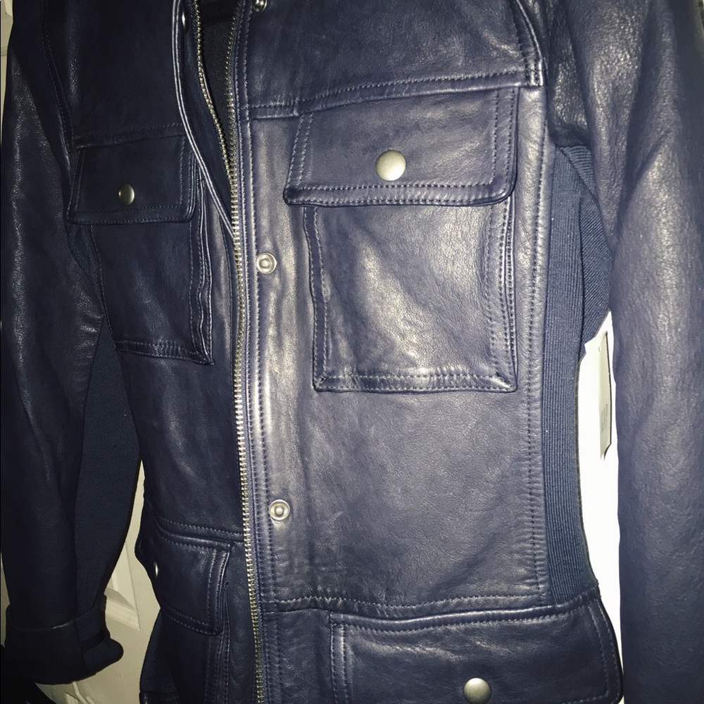 Medium Genuine Ink Navy Leather Jacket - Picture 3 of 6